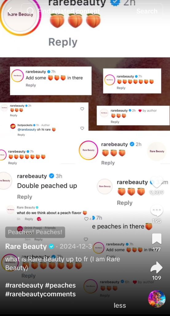 @Rare Beauty teases a product launch by leaving playful, random comments across TikTok, building excitement among users.
